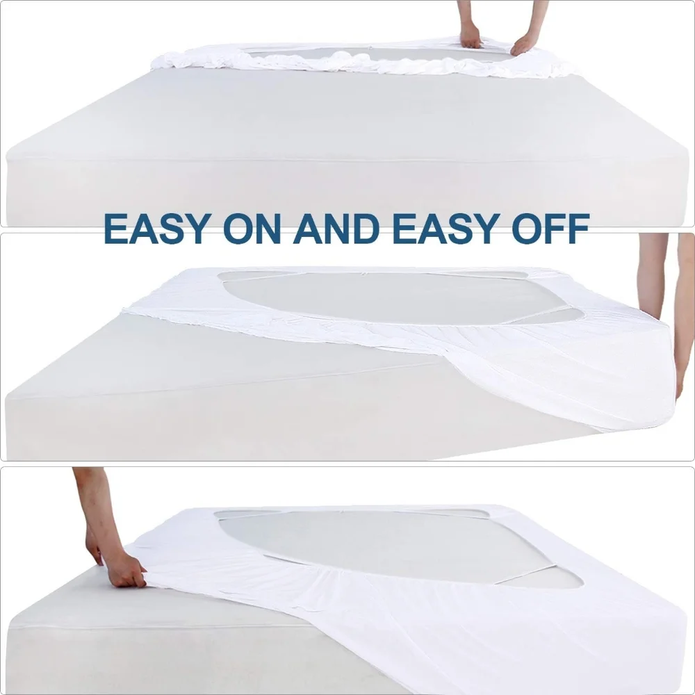 Box Spring Cover Queen Size, Elastic Fabric Wrap Around 4 Sides Bed Skirt, Sleek